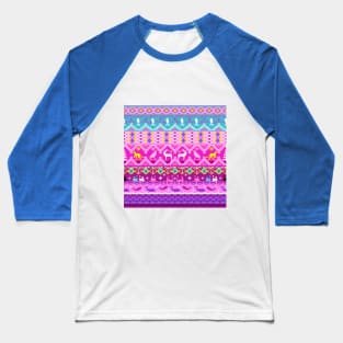 Cross stitch, ethnic pattern, Pixel Seamless, various animal patterns. Baseball T-Shirt